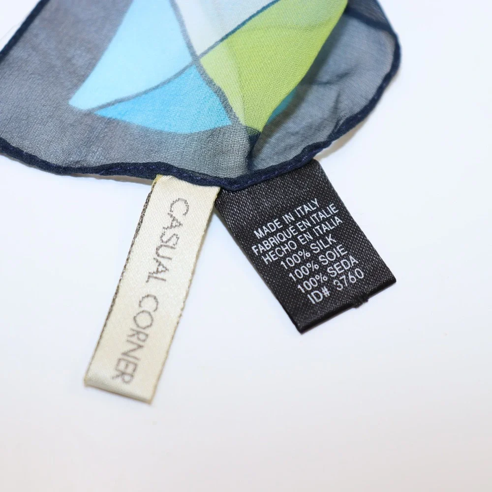 Casual Corner Silk Scarf 20x21 Blue Green Womens Geometric‎ Sheer Italy